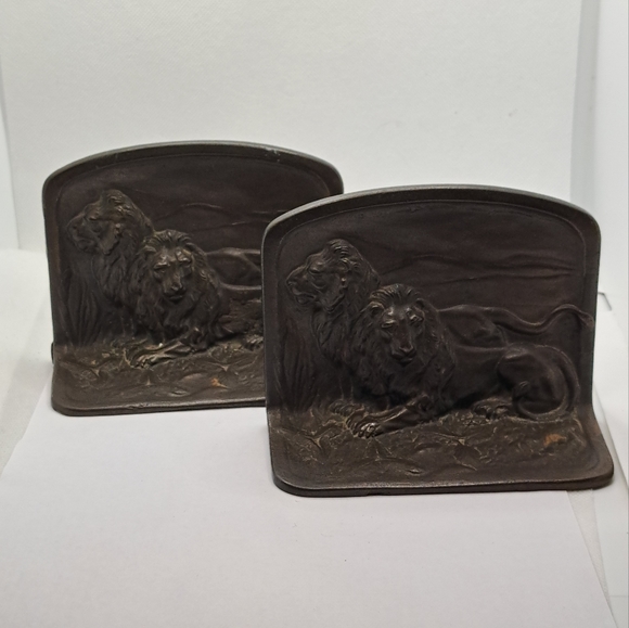 Antique brass bradley & hubbard bookends with lion 1900 - Picture 1 of 6